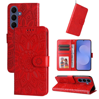 For Galaxy S26 FE 5G Embossed Sunflower Leather Phone Case - Red - EDA006829610A