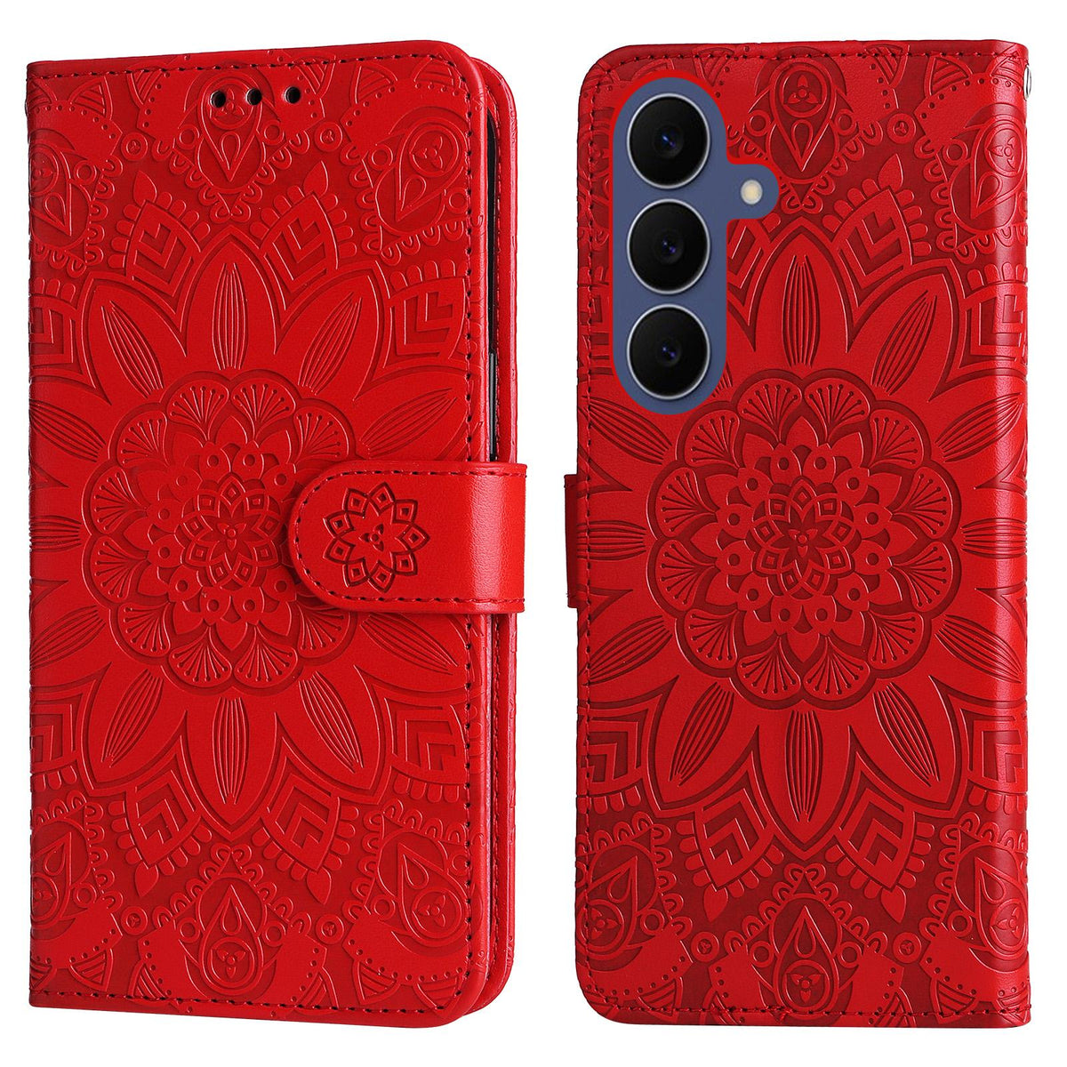 For Galaxy S26 FE 5G Embossed Sunflower Leather Phone Case - Red - EDA006829610A