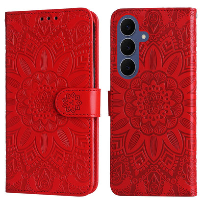 For Galaxy S26 FE 5G Embossed Sunflower Leather Phone Case - Red - EDA006829610A