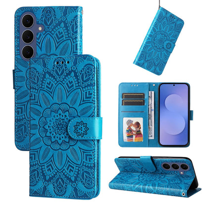 For Galaxy S26 FE 5G Embossed Sunflower Leather Phone Case - Blue - EDA006829610B