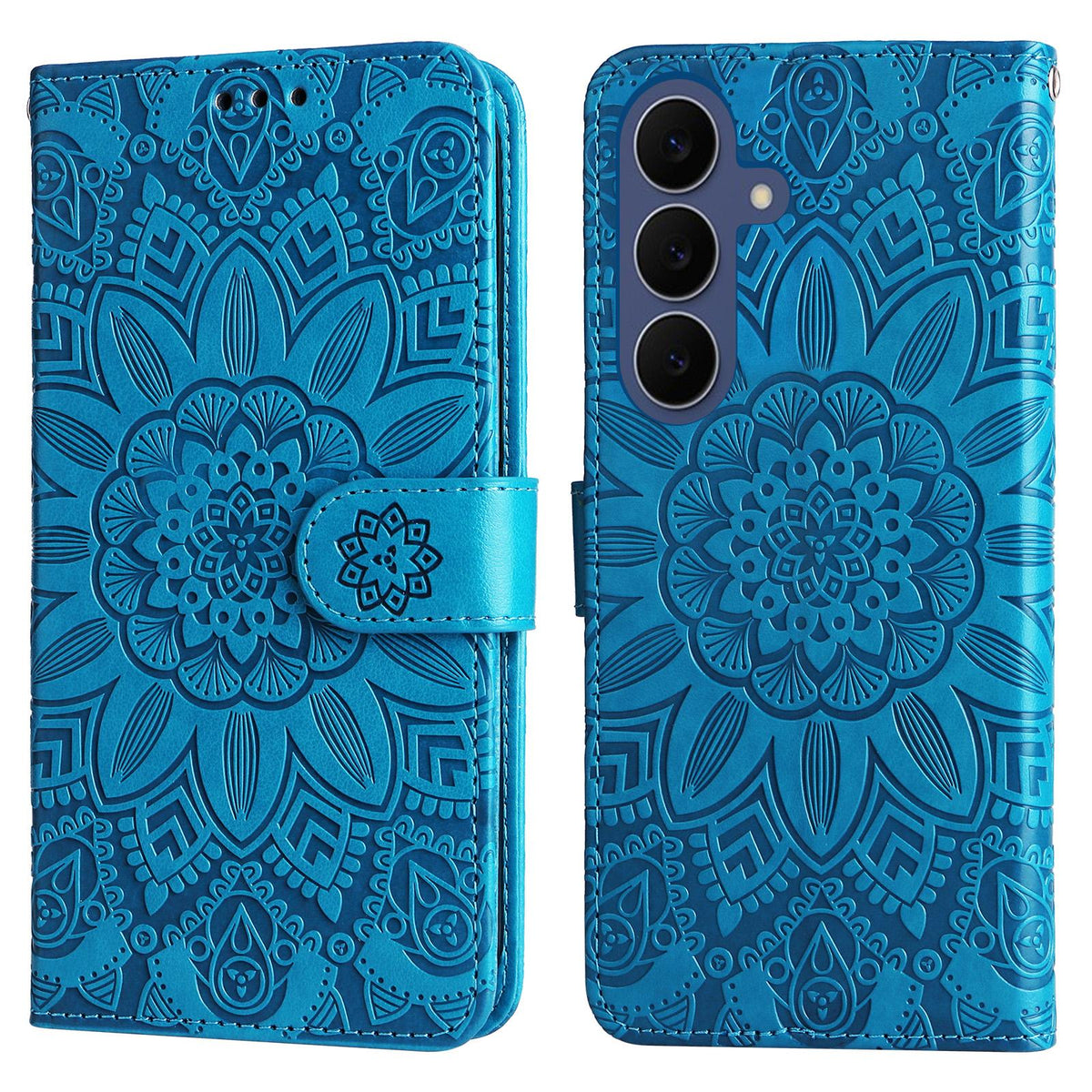 For Galaxy S26 FE 5G Embossed Sunflower Leather Phone Case - Blue - EDA006829610B