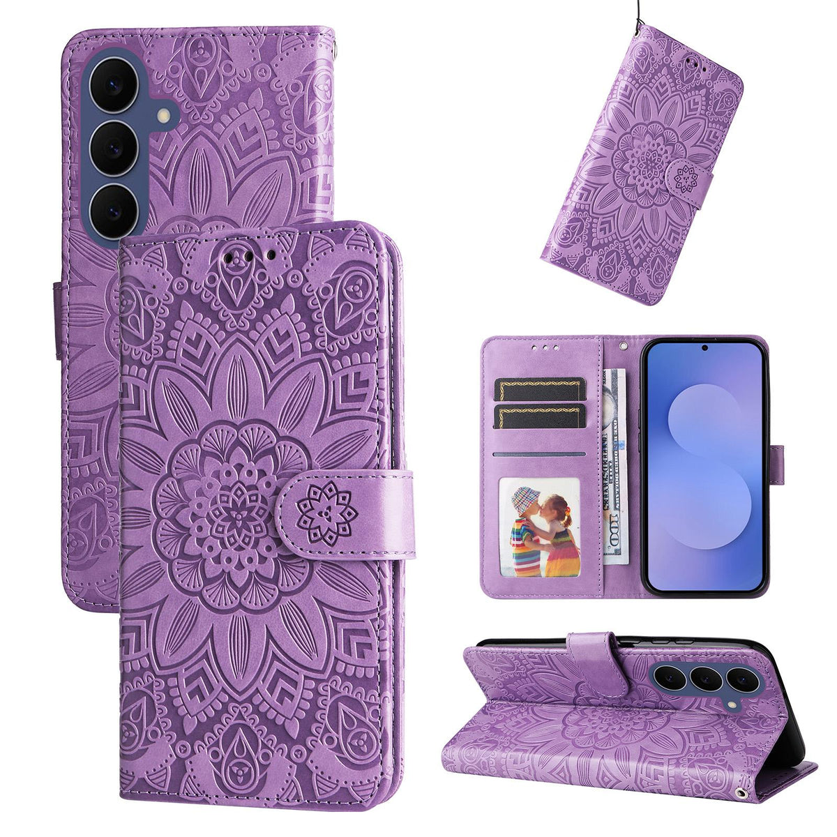 For Galaxy S26 FE 5G Embossed Sunflower Leather Phone Case - Purple - EDA006829610C