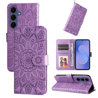 For Galaxy S26 FE 5G Embossed Sunflower Leather Phone Case - Purple - EDA006829610C