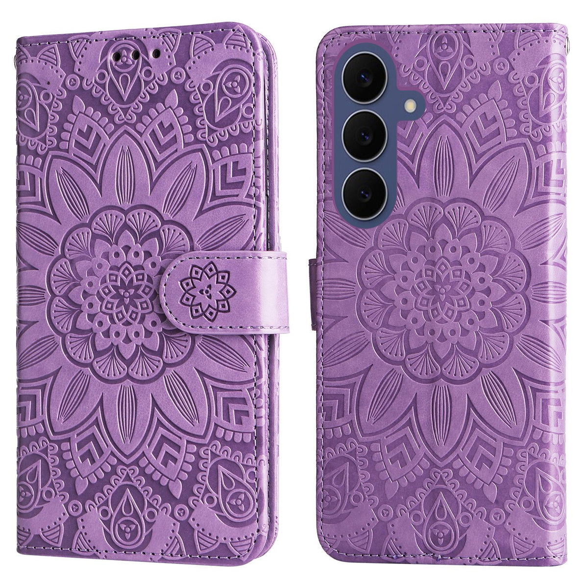 For Galaxy S26 FE 5G Embossed Sunflower Leather Phone Case - Purple - EDA006829610C