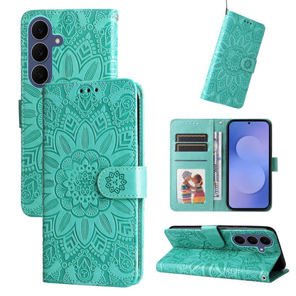 For Galaxy S26 FE 5G Embossed Sunflower Leather Phone Case - Green - EDA006829610D