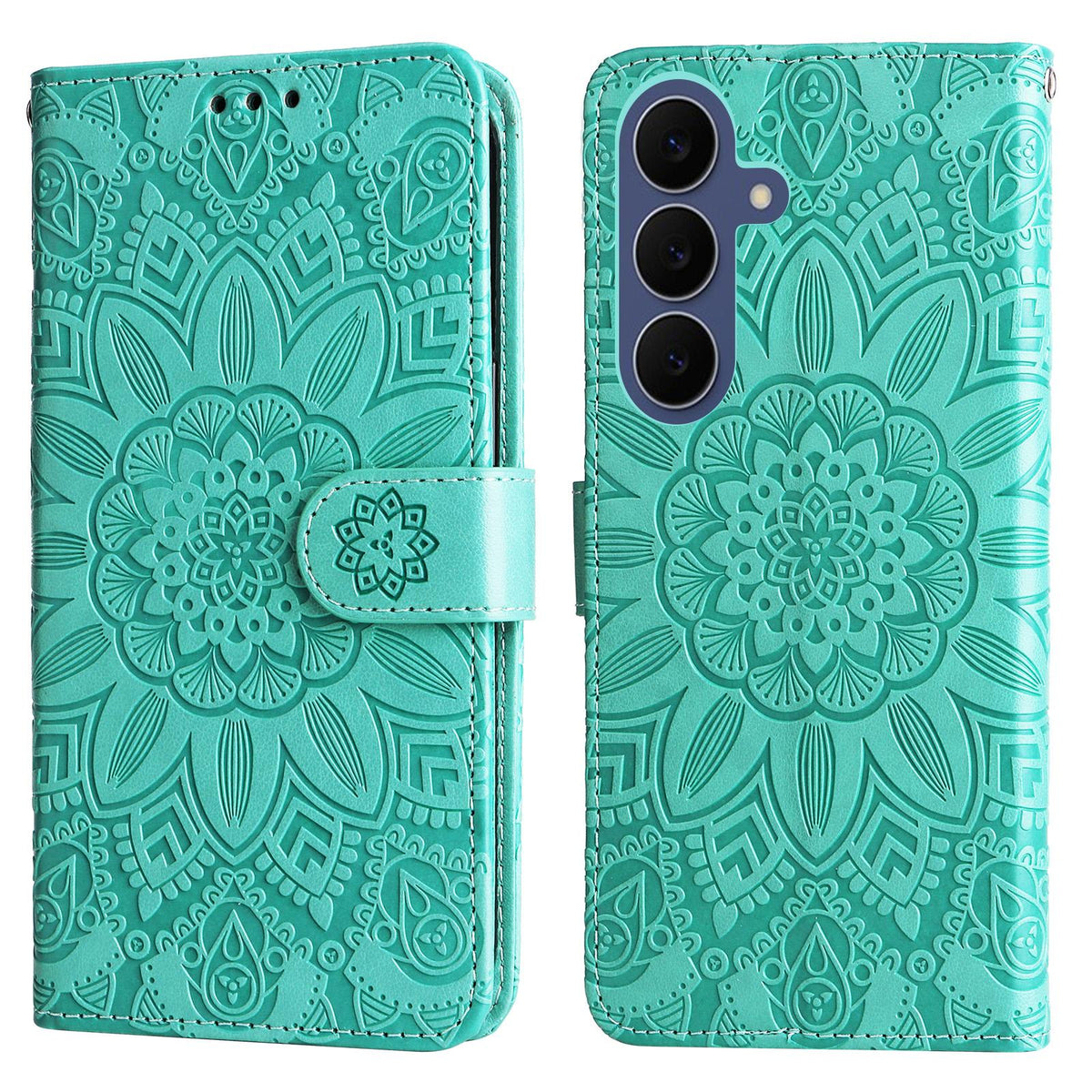 For Galaxy S26 FE 5G Embossed Sunflower Leather Phone Case - Green - EDA006829610D