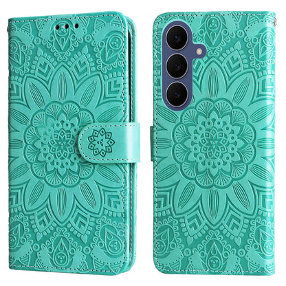 For Galaxy S26 FE 5G Embossed Sunflower Leather Phone Case - Green - EDA006829610D