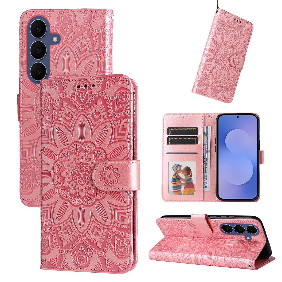 For Galaxy S26 FE 5G Embossed Sunflower Leather Phone Case - Rose Gold - EDA006829610E