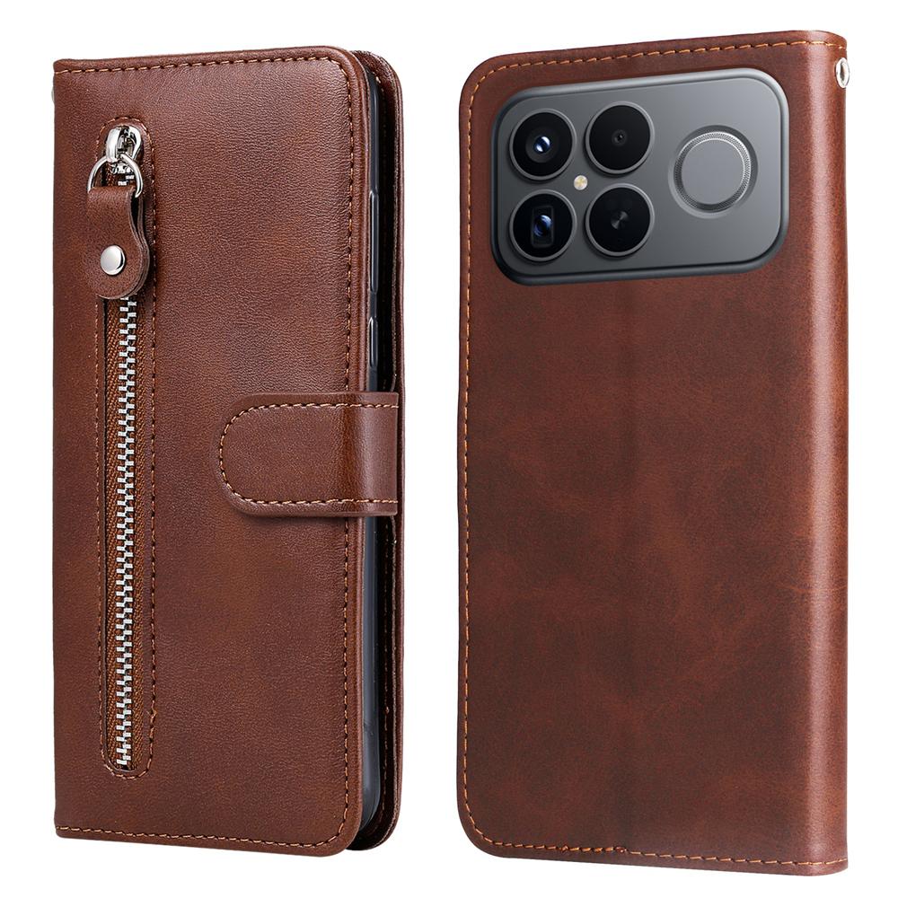 For Redmi K90 Pro Max / Xiaomi Poco F8 Ultra 5G Fashion Calf Texture Zipper Leather Phone Case(Brown)
