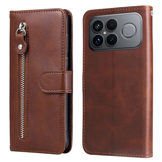 For Redmi K90 Pro Max / Xiaomi Poco F8 Ultra 5G Fashion Calf Texture Zipper Leather Phone Case(Brown)