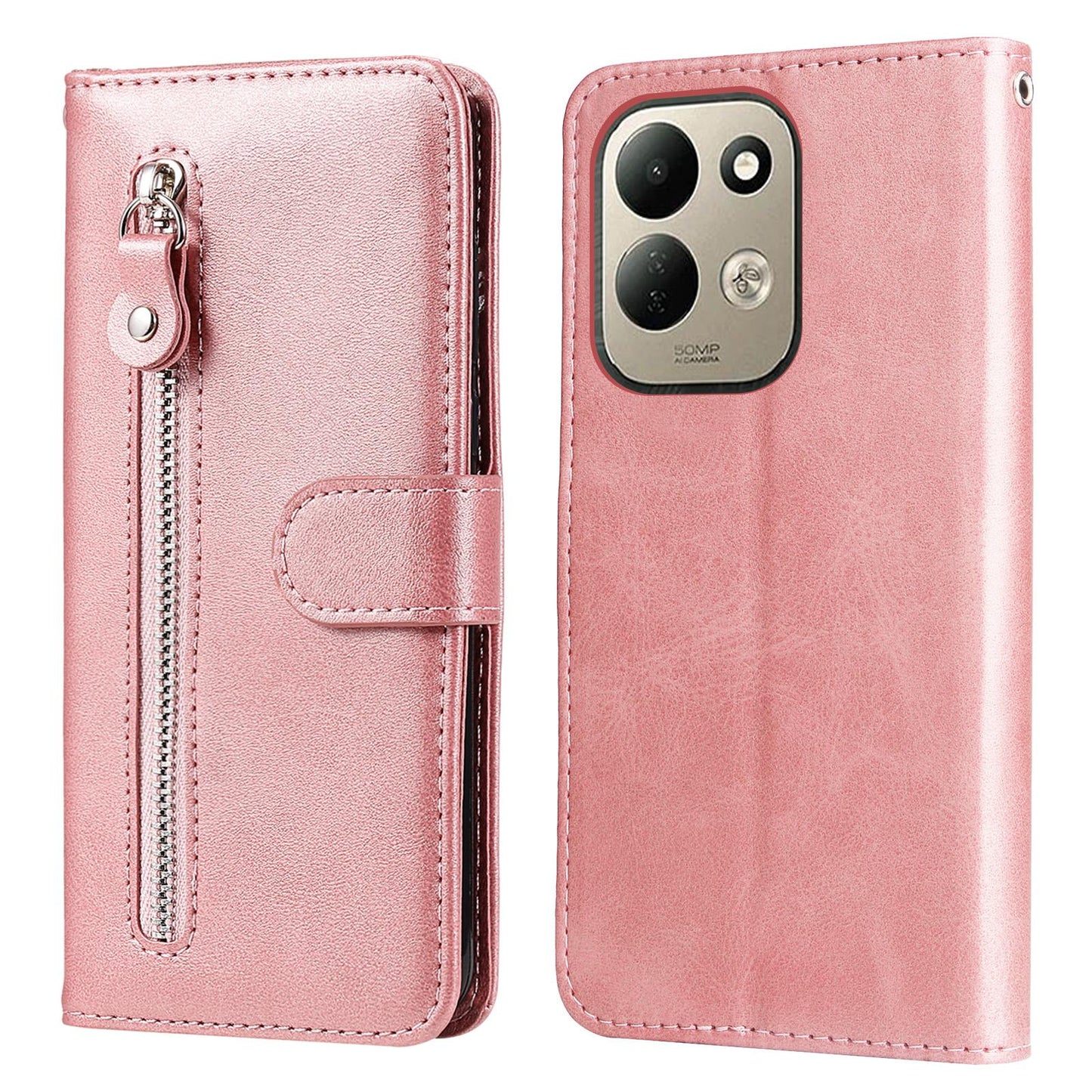 For Redmi 17 5G / 4G Global 170mm Fashion Calf Texture Zipper Leather Phone Case(Rose Gold)