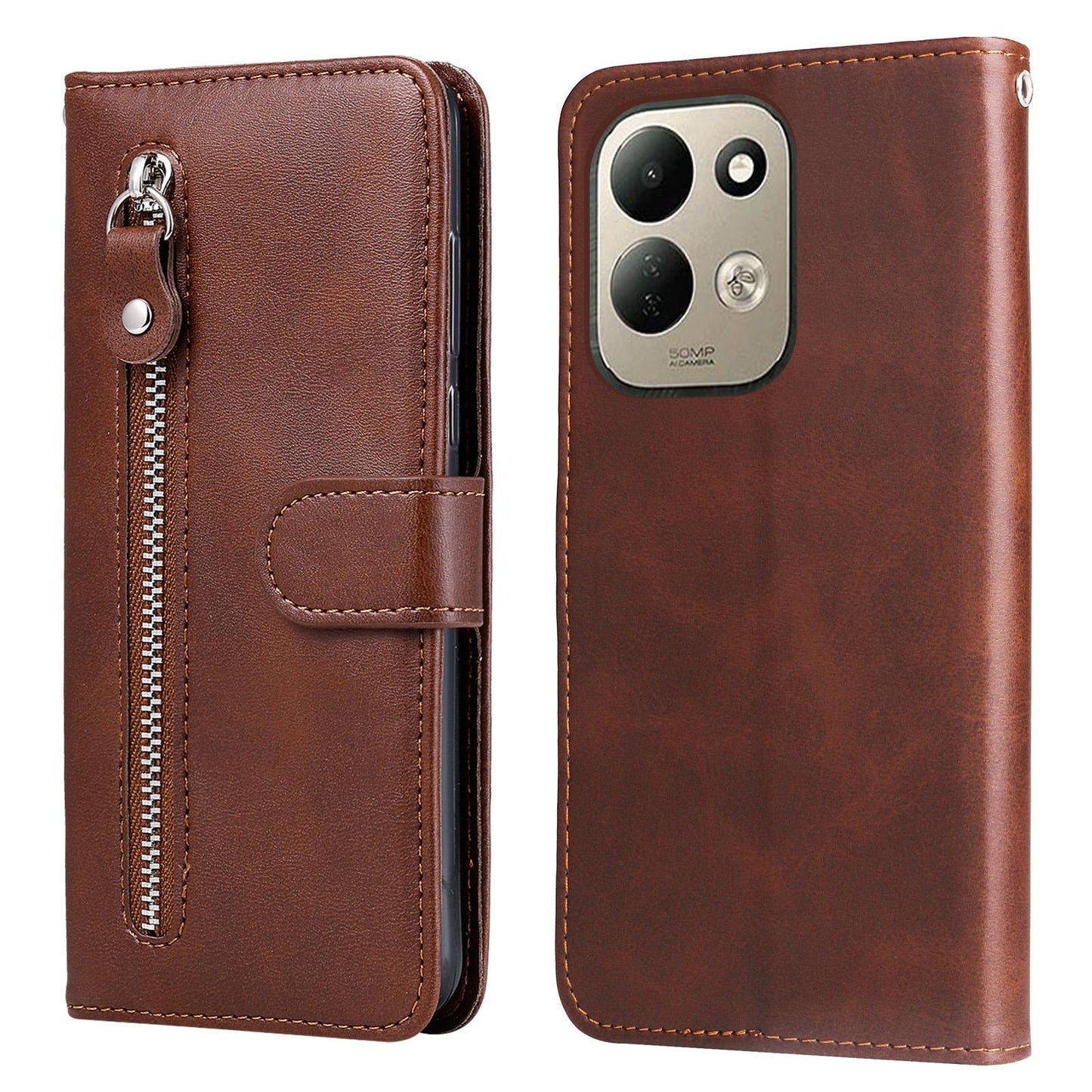 For Redmi 17 5G / 4G Global 170mm Fashion Calf Texture Zipper Leather Phone Case(Brown)