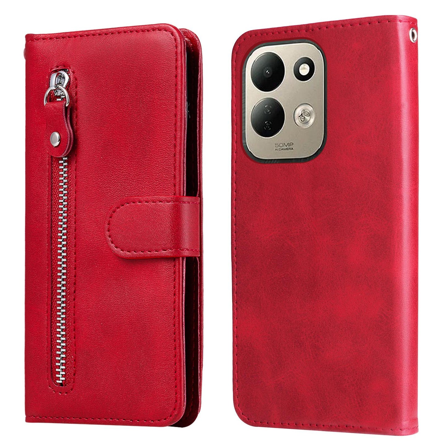 For Redmi 17 5G / 4G Global 170mm Fashion Calf Texture Zipper Leather Phone Case(Red)