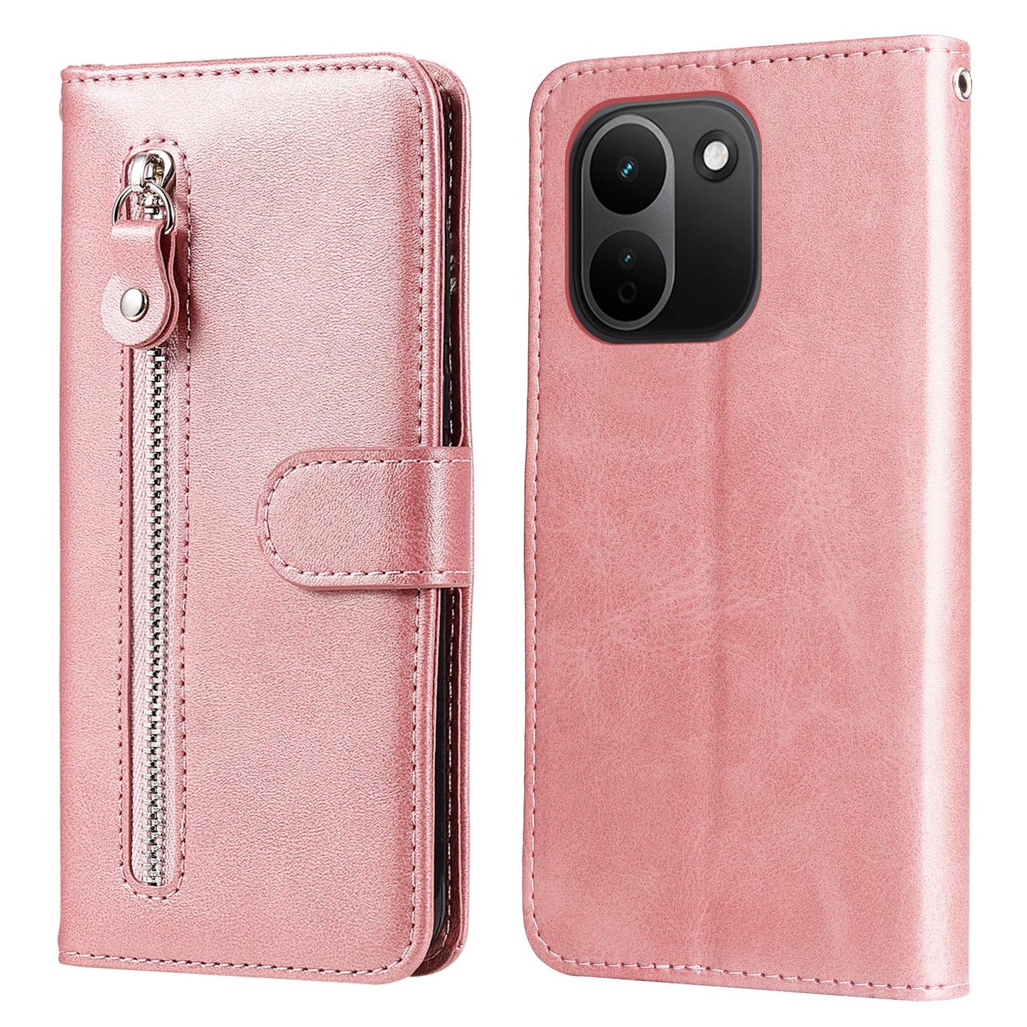 For Redmi Note 17 Pro+ 5G Global 163mm Fashion Calf Texture Zipper Leather Phone Case(Rose Gold)