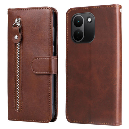 For Redmi Note 17 Pro+ 5G Global 163mm Fashion Calf Texture Zipper Leather Phone Case(Brown)