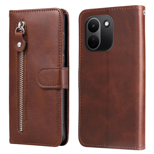 For Redmi Note 17 Pro+ 5G Global 163mm Fashion Calf Texture Zipper Leather Phone Case(Brown)