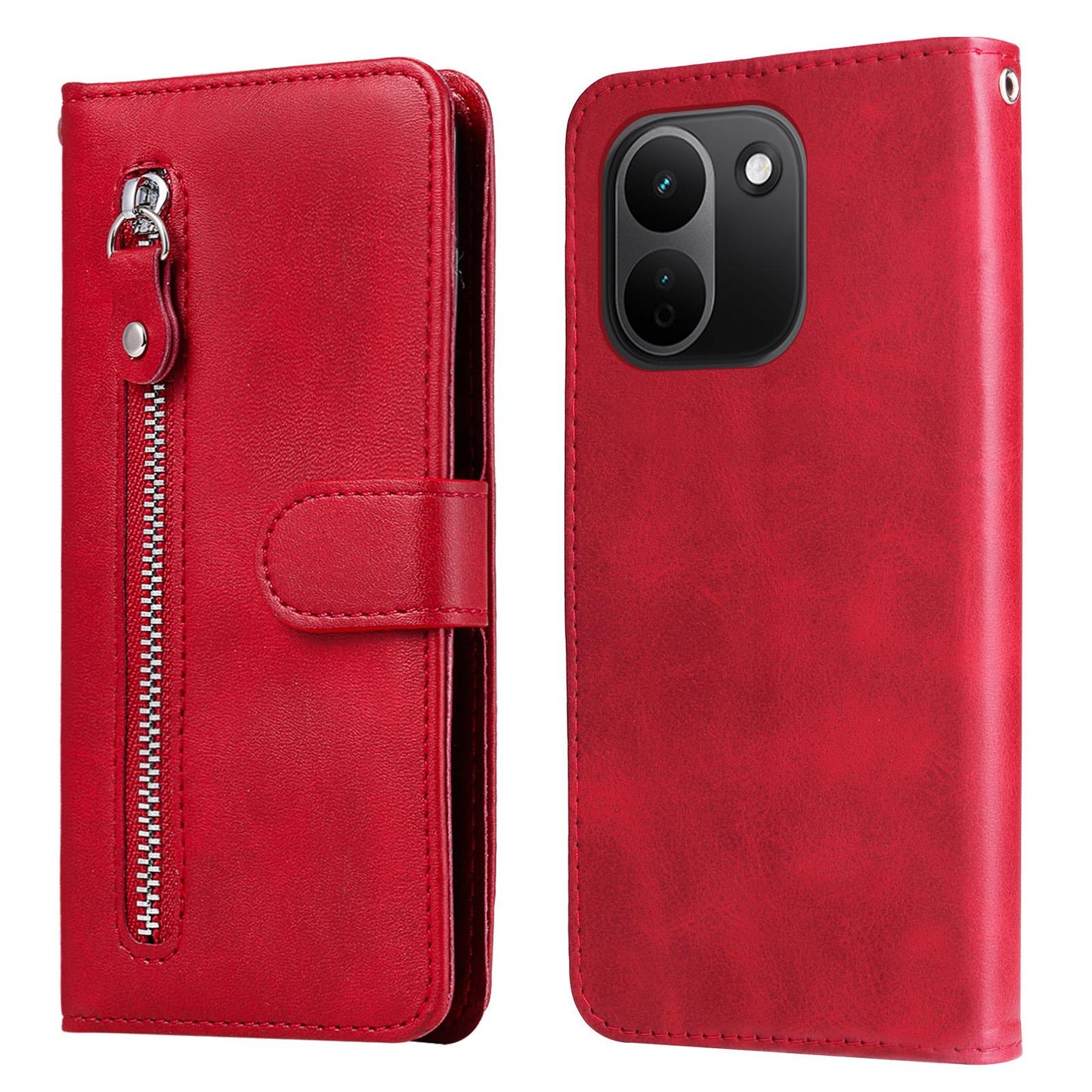 For Redmi Note 17 Pro+ 5G Global 163mm Fashion Calf Texture Zipper Leather Phone Case(Red)