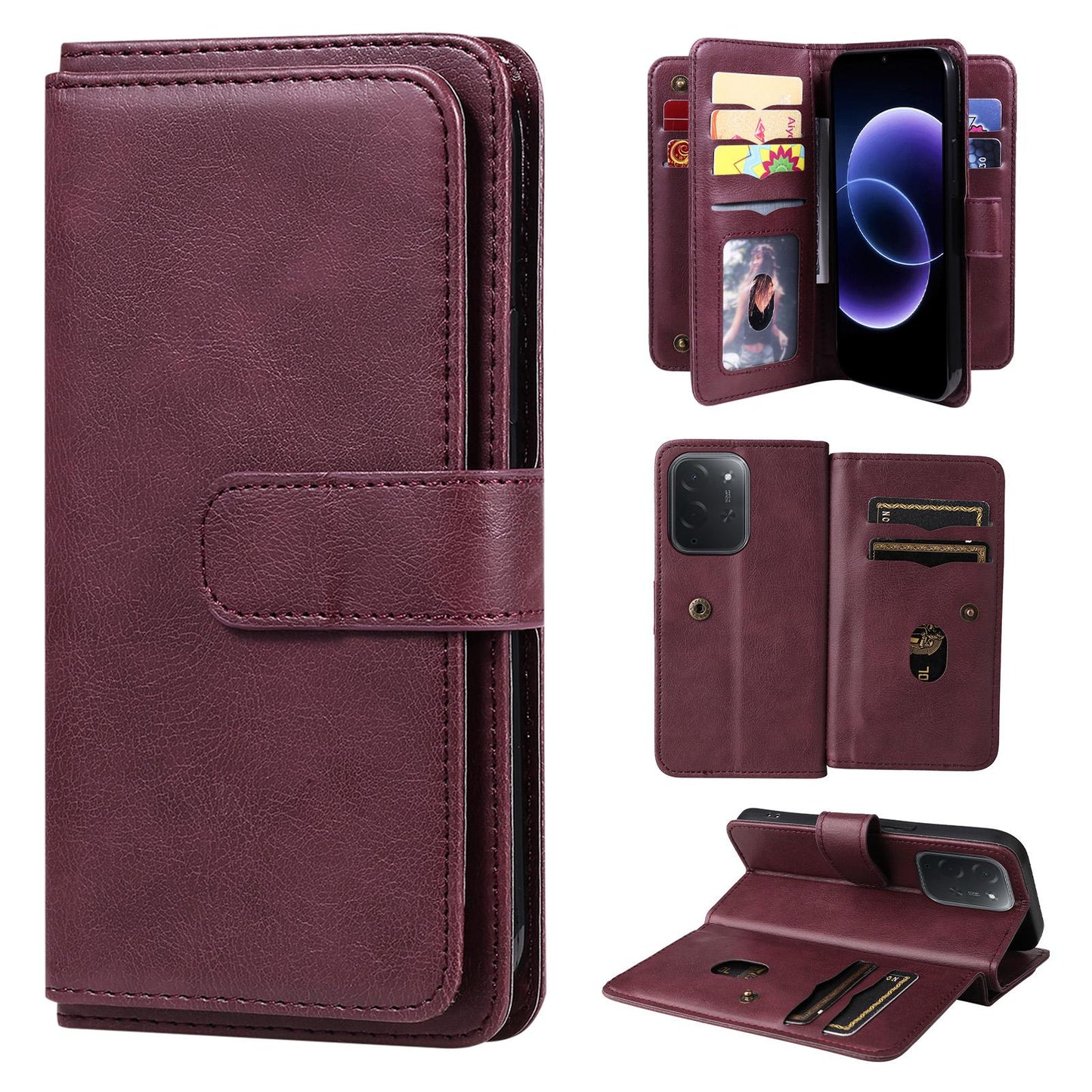 For Xiaomi Poco C95 Pro Multi-Function Wallet 10 Card Slots Leather Phone Case(Claret)
