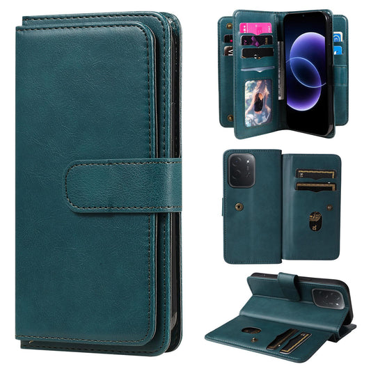 For Xiaomi Poco C95 Pro Multi-Function Wallet 10 Card Slots Leather Phone Case(Dark Green)