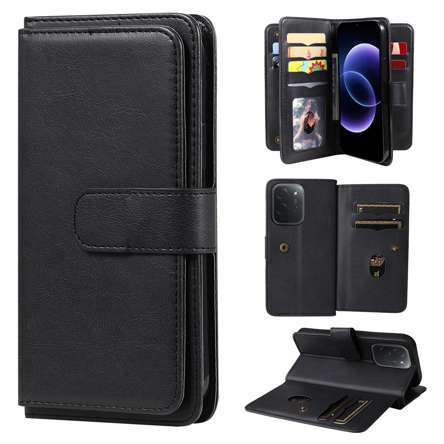 For Xiaomi Poco C95 Pro Multi-Function Wallet 10 Card Slots Leather Phone Case(Black)