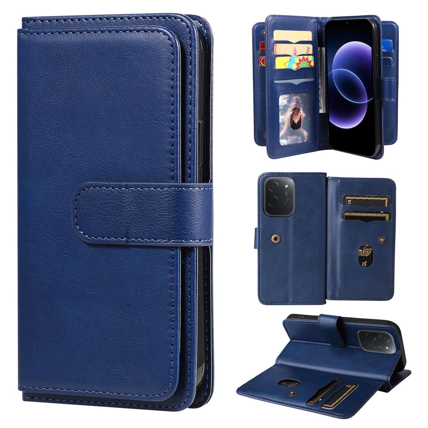 For Xiaomi Poco C95 Pro Multi-Function Wallet 10 Card Slots Leather Phone Case(Dark Blue)