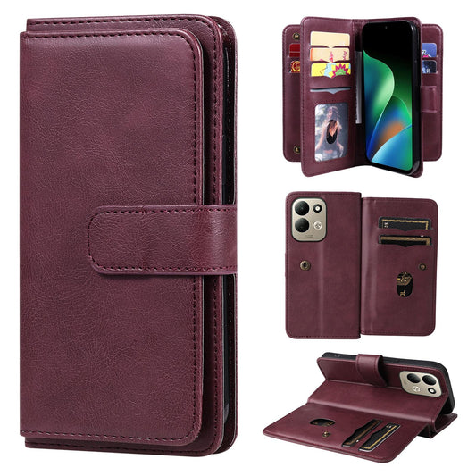 For Redmi 17 5G / 4G Global 170mm Multi-Function Wallet 10 Card Slots Leather Phone Case(Claret)