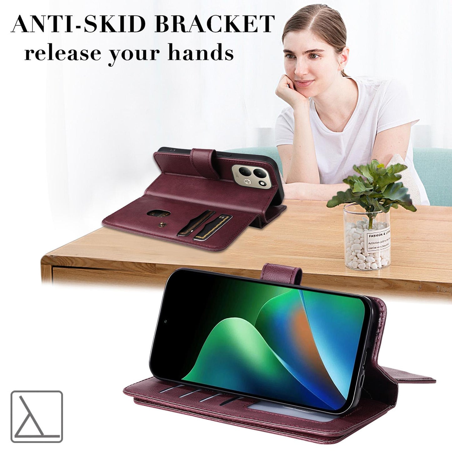 For Redmi 17 5G / 4G Global 170mm Multi-Function Wallet 10 Card Slots Leather Phone Case(Claret)