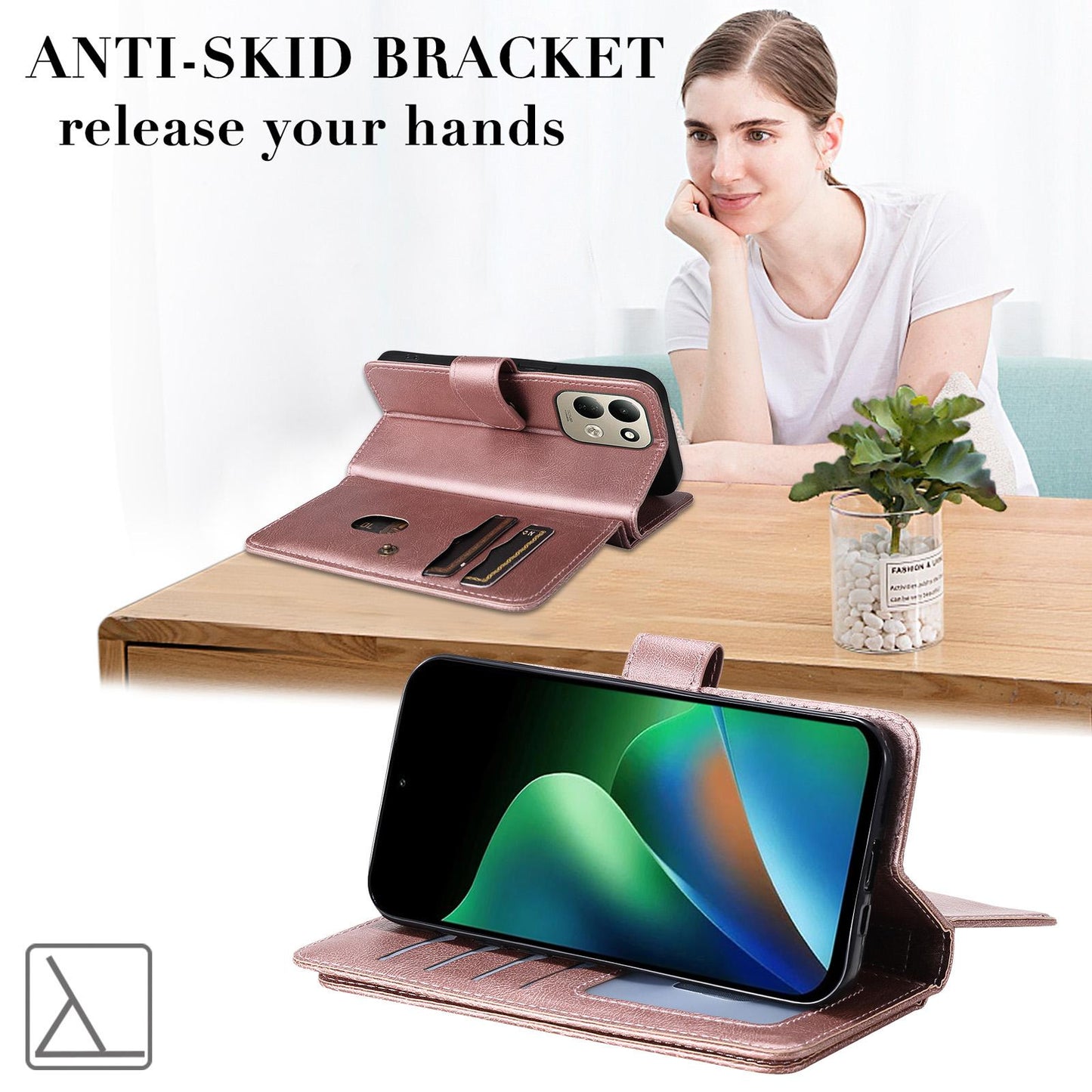 For Redmi 17 5G / 4G Global 170mm Multi-Function Wallet 10 Card Slots Leather Phone Case(Rose Gold)