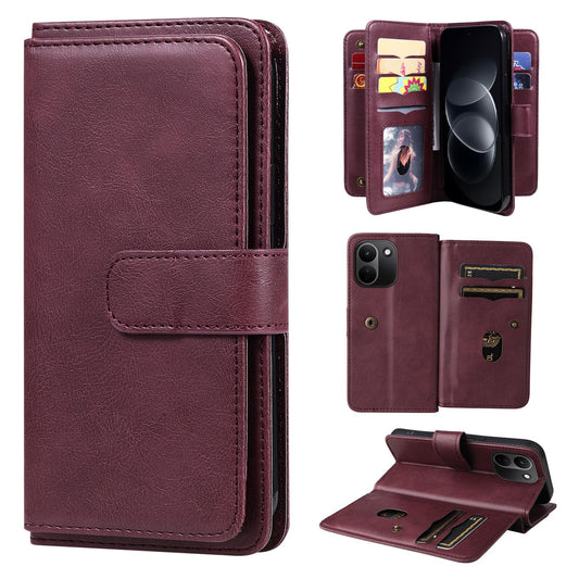 For Redmi Note 17 Pro+ 5G Global 163mm Multi-Function Wallet 10 Card Slots Leather Phone Case(Claret)