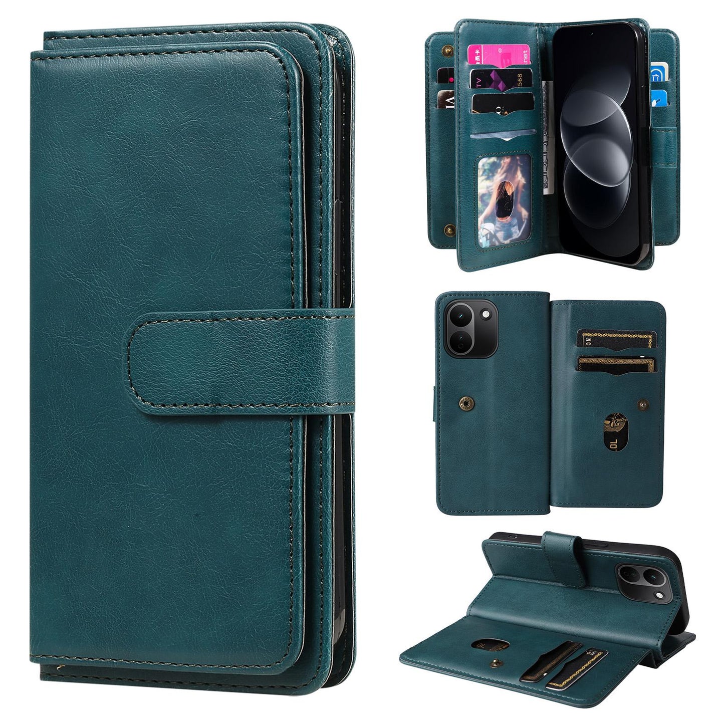 For Redmi Note 17 Pro+ 5G Global 163mm Multi-Function Wallet 10 Card Slots Leather Phone Case(Dark Green)