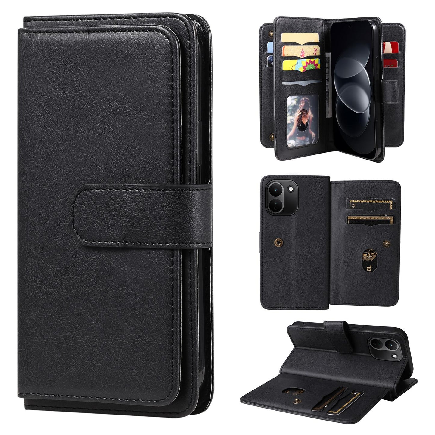 For Redmi Note 17 Pro+ 5G Global 163mm Multi-Function Wallet 10 Card Slots Leather Phone Case(Black)