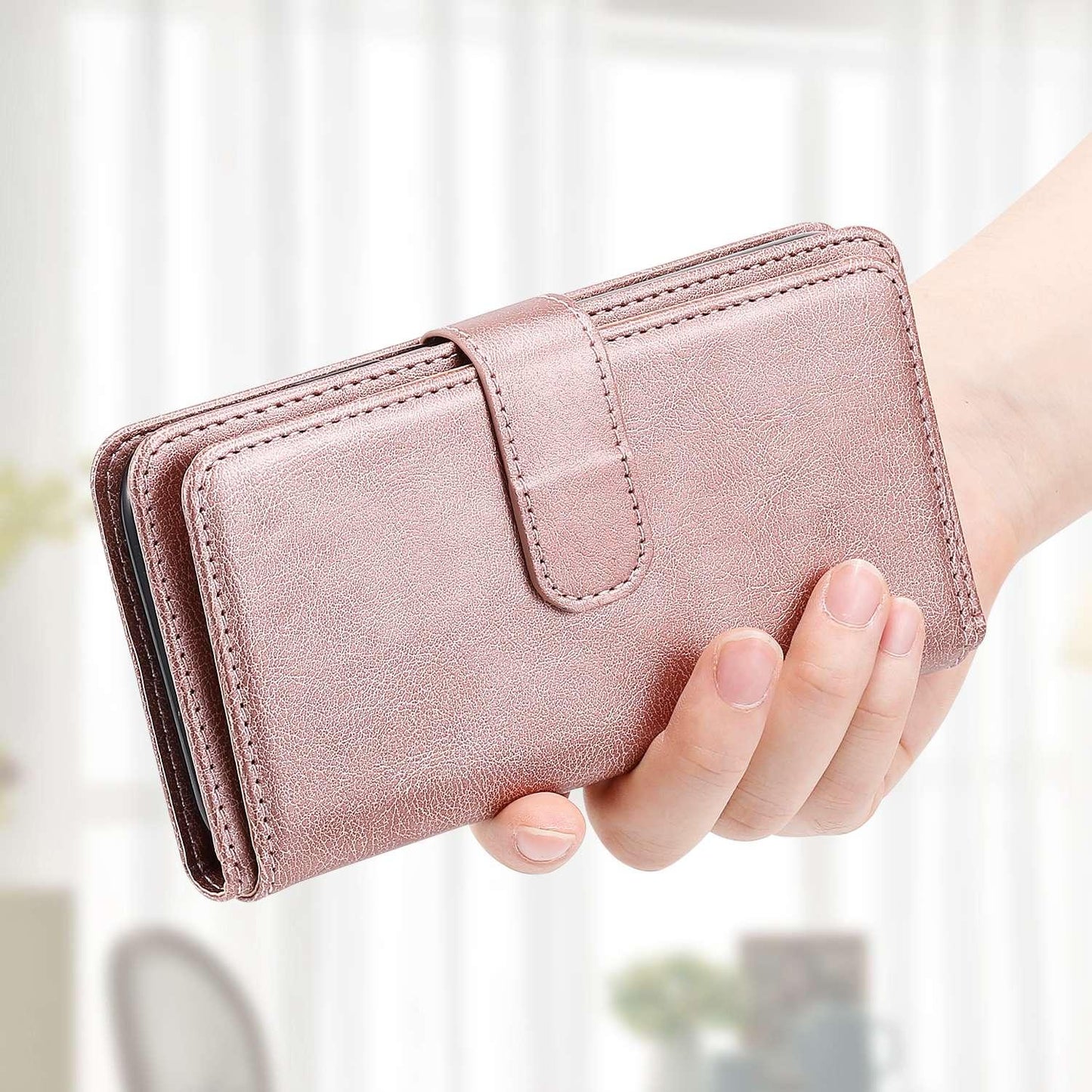 For Redmi Note 17 Pro+ 5G Global 163mm Multi-Function Wallet 10 Card Slots Leather Phone Case(Rose Gold)