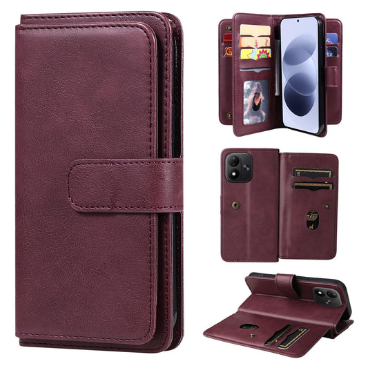For Redmi Note 17 5G/4G Global 171mm Multi-Function Wallet 10 Card Slots Leather Phone Case(Claret)