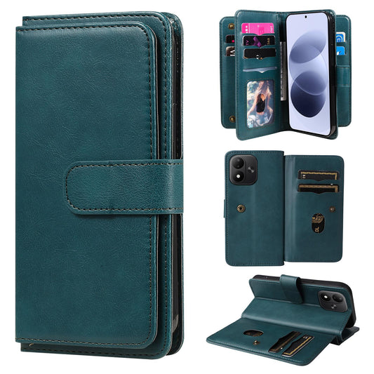 For Redmi Note 17 5G/4G Global 171mm Multi-Function Wallet 10 Card Slots Leather Phone Case(Dark Green)