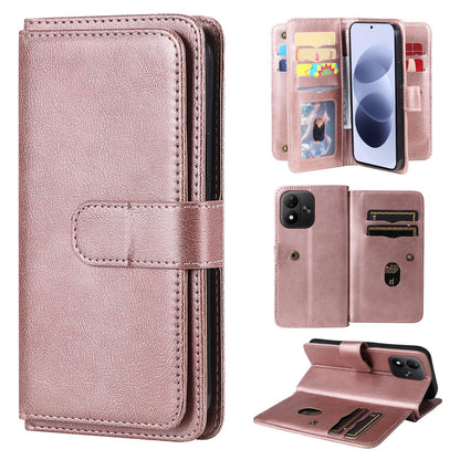 For Redmi Note 17 5G/4G Global 171mm Multi-Function Wallet 10 Card Slots Leather Phone Case(Rose Gold)
