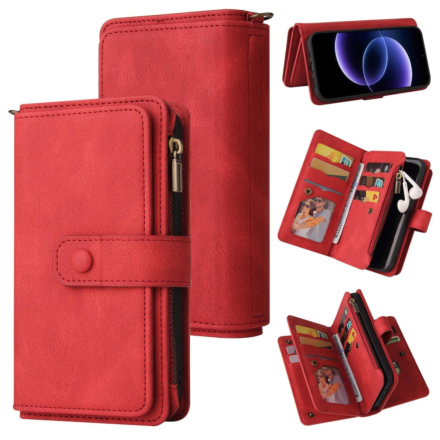 For Xiaomi Poco C95 Pro Skin Feel Multi Card Slots Zipper Wallet Leather Phone Case(Red)