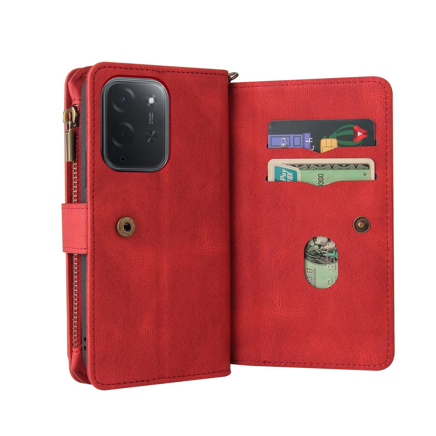 For Xiaomi Poco C95 Pro Skin Feel Multi Card Slots Zipper Wallet Leather Phone Case(Red)