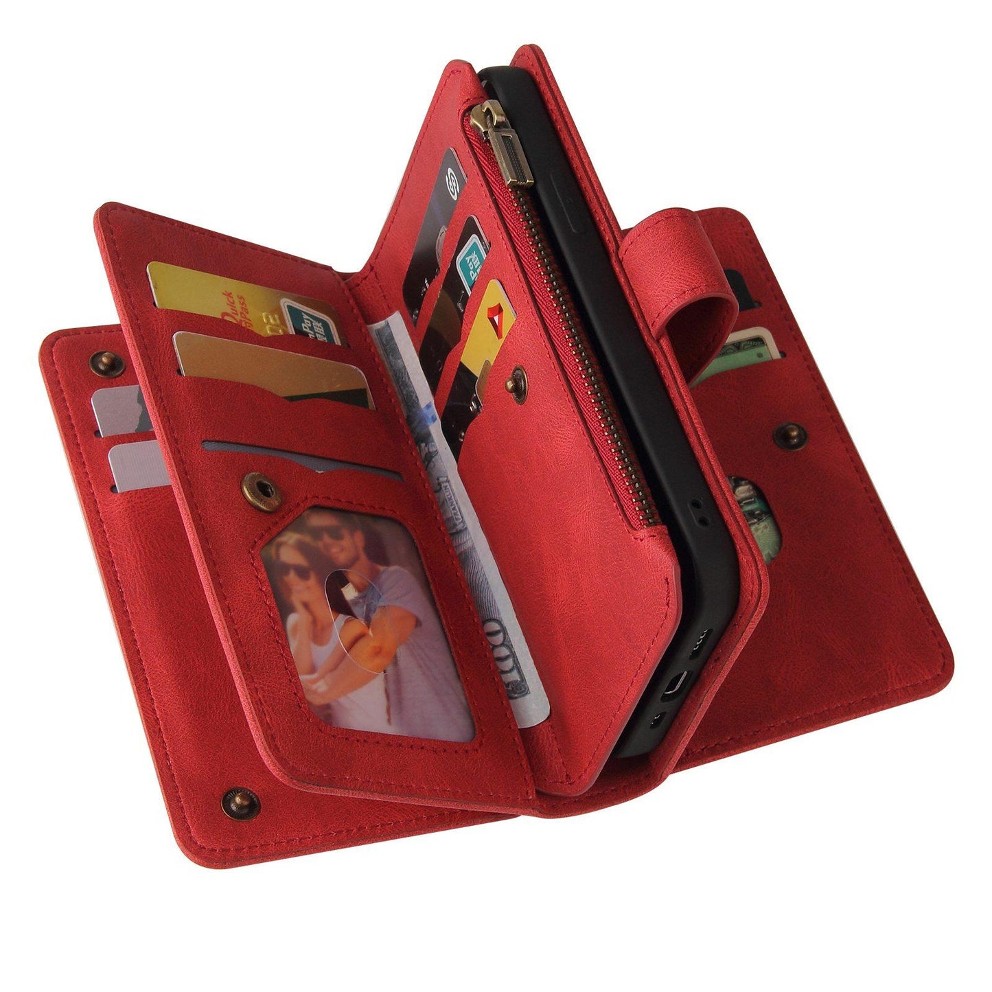 For Xiaomi Poco C95 Pro Skin Feel Multi Card Slots Zipper Wallet Leather Phone Case(Red)