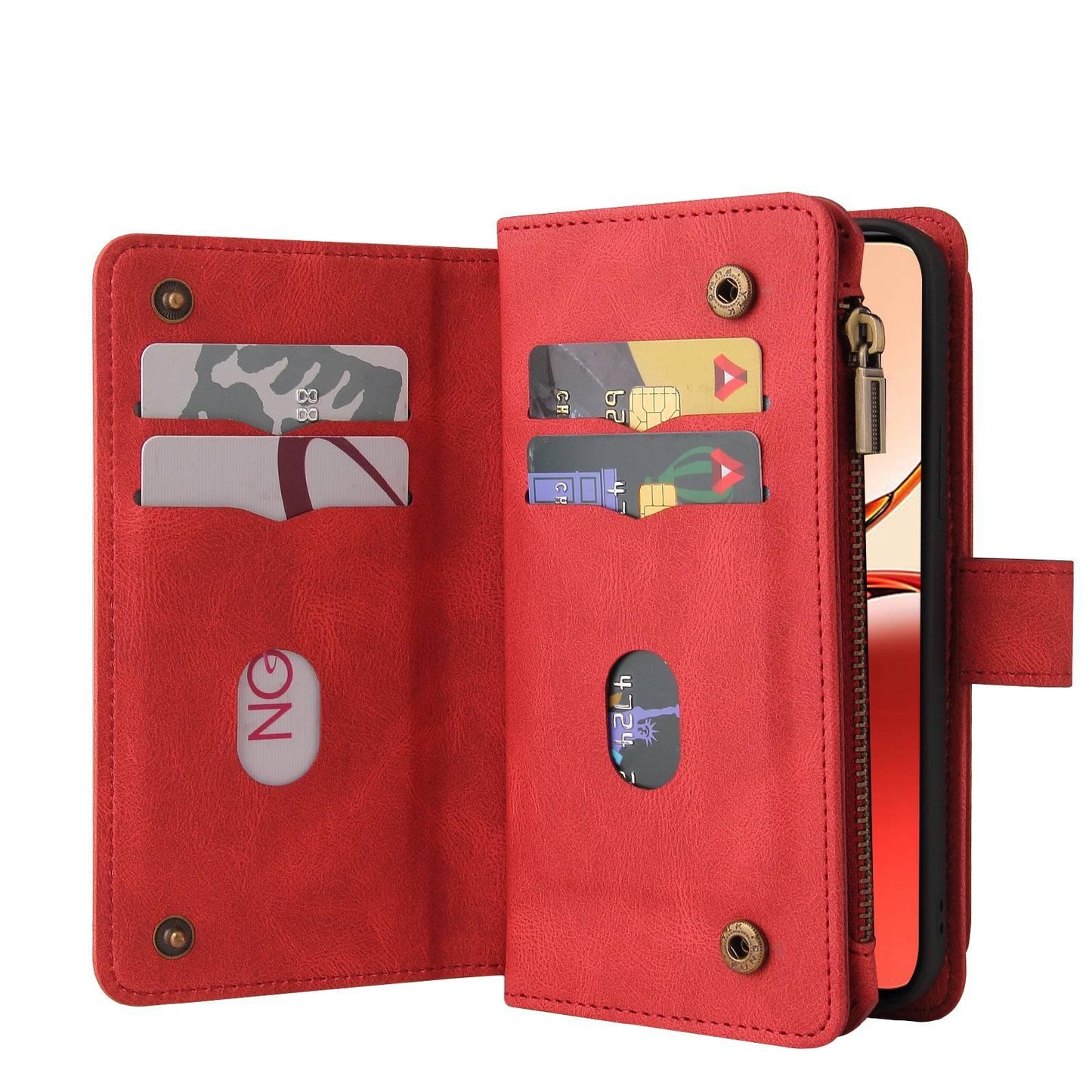 For Xiaomi Poco C95 Pro Skin Feel Multi Card Slots Zipper Wallet Leather Phone Case(Red)