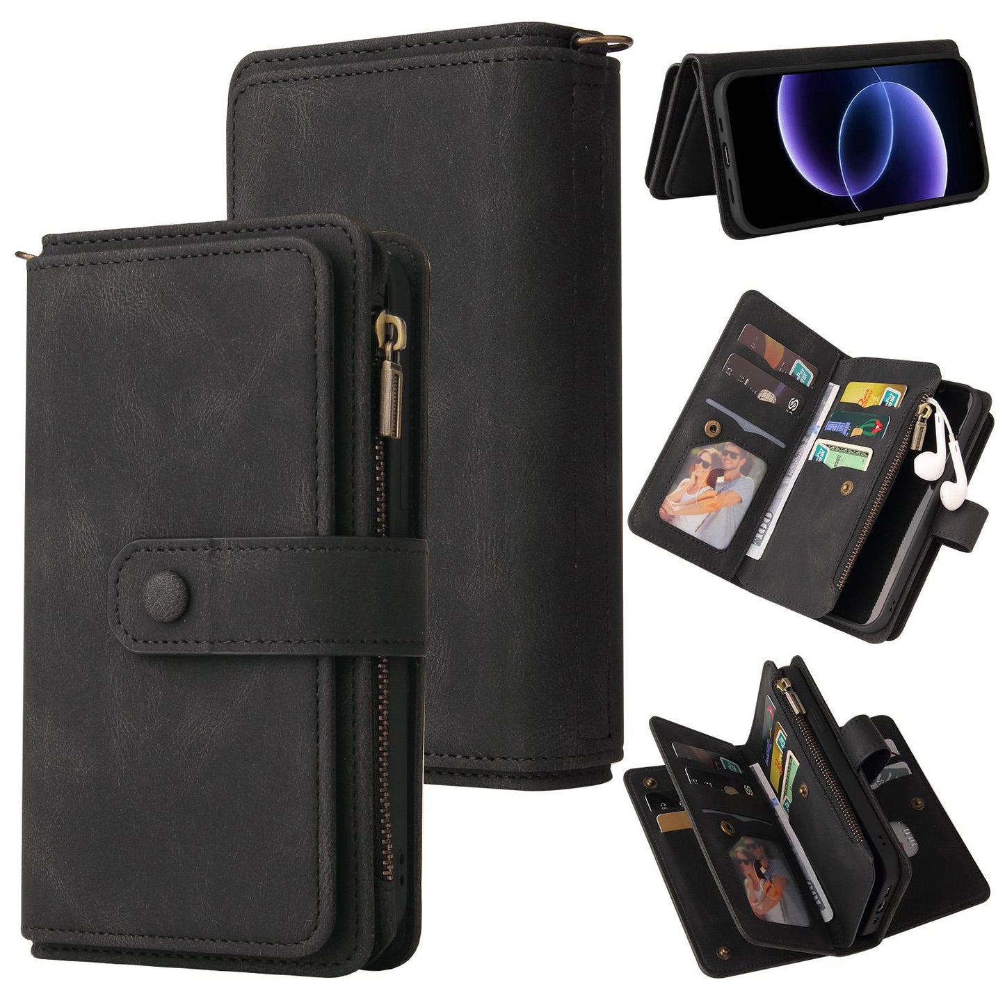For Xiaomi Poco C95 Pro Skin Feel Multi Card Slots Zipper Wallet Leather Phone Case(Black)