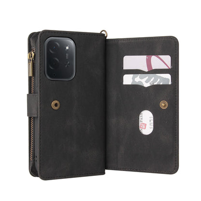 For Xiaomi Poco C95 Pro Skin Feel Multi Card Slots Zipper Wallet Leather Phone Case(Black)