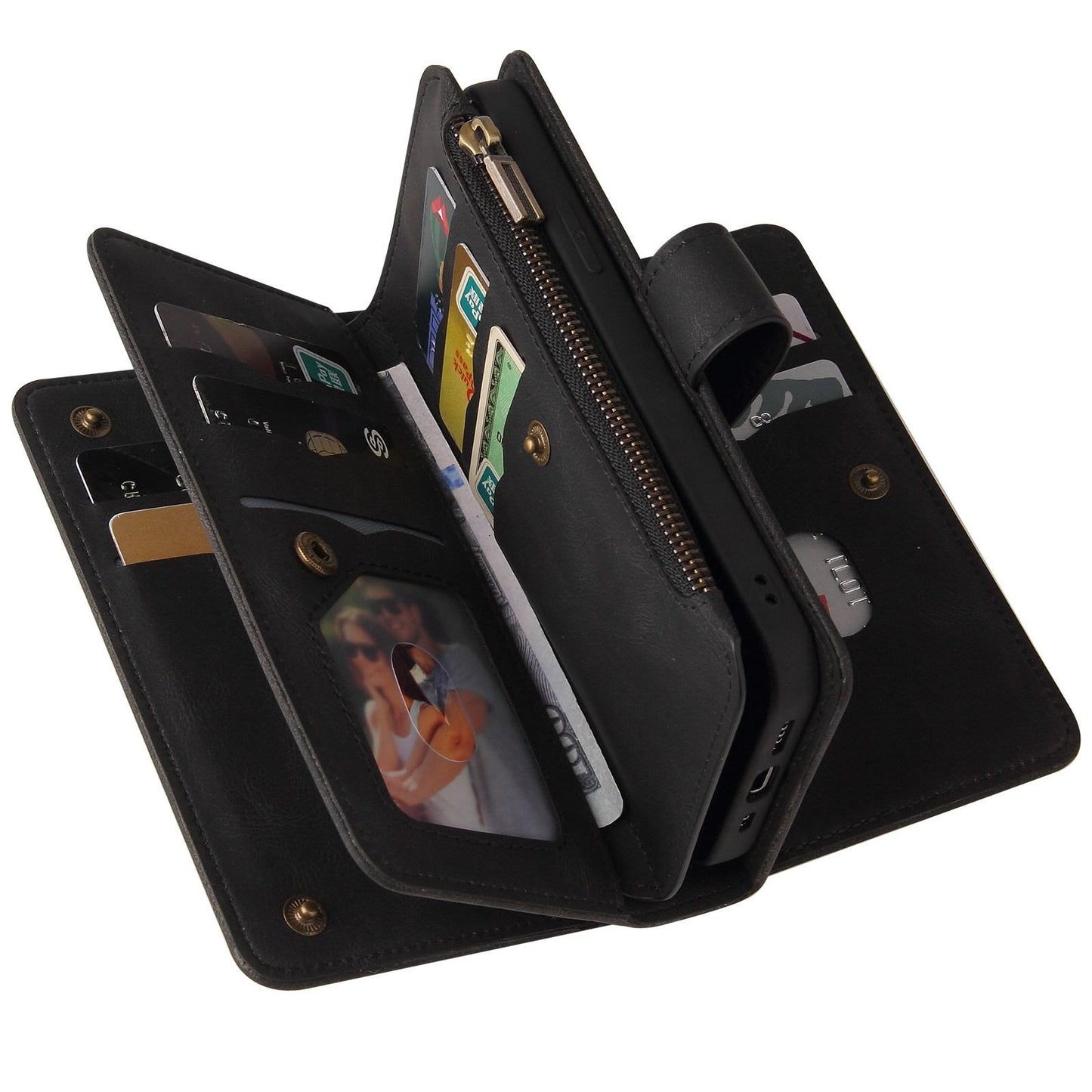For Xiaomi Poco C95 Pro Skin Feel Multi Card Slots Zipper Wallet Leather Phone Case(Black)