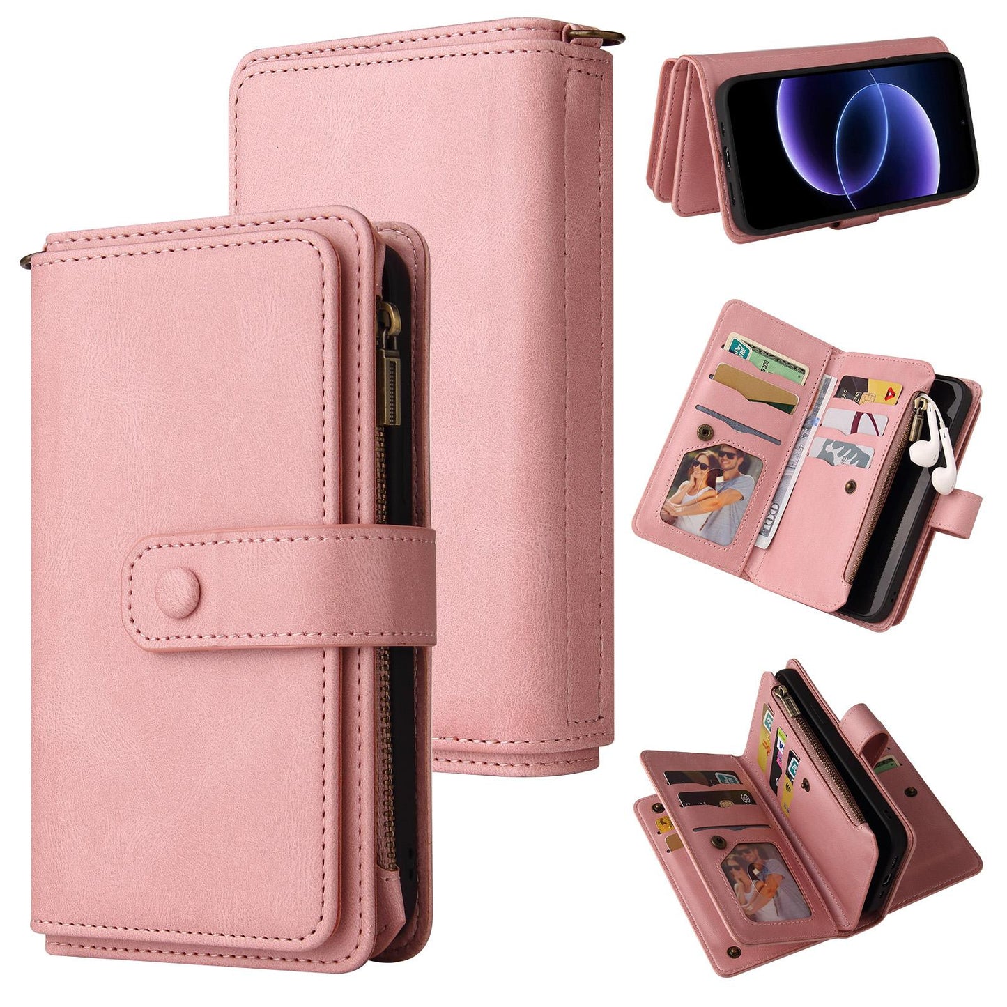 For Xiaomi Poco C95 Pro Skin Feel Multi Card Slots Zipper Wallet Leather Phone Case(Pink)