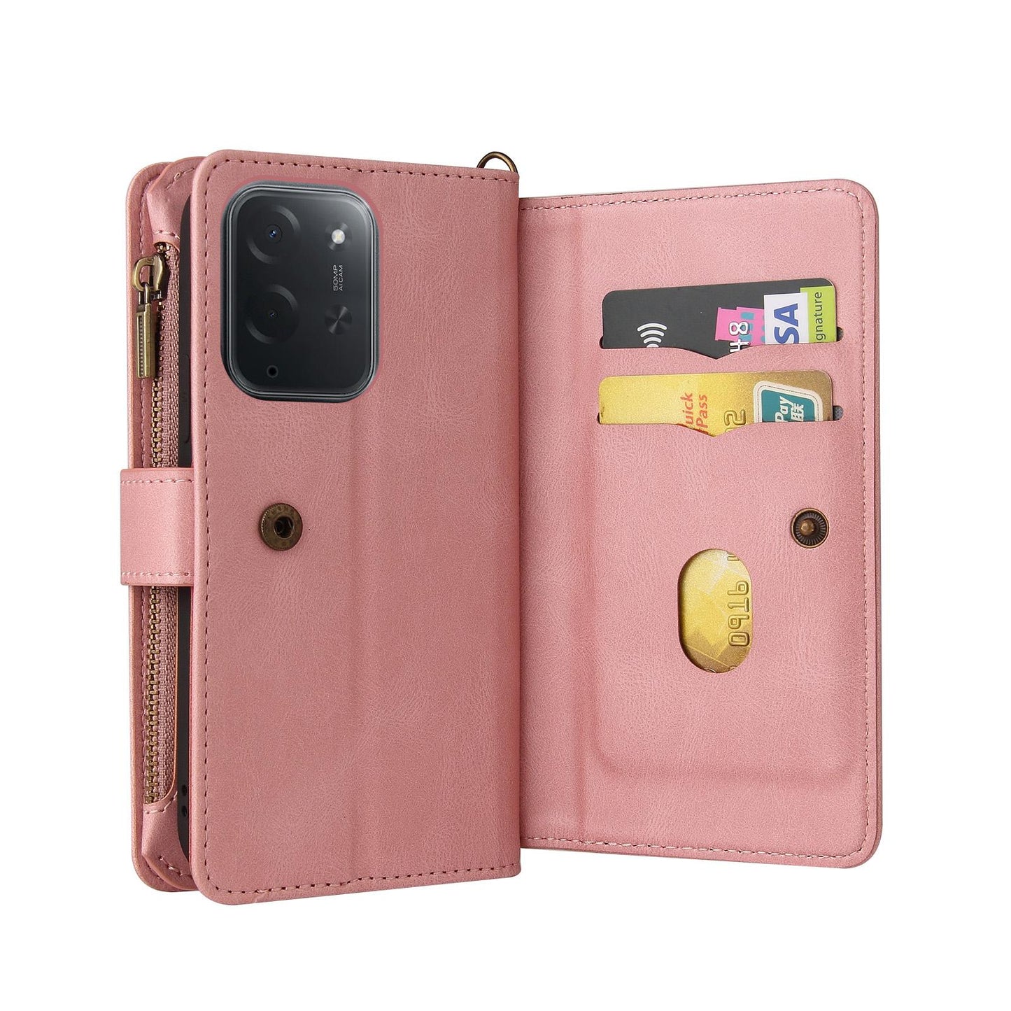 For Xiaomi Poco C95 Pro Skin Feel Multi Card Slots Zipper Wallet Leather Phone Case(Pink)