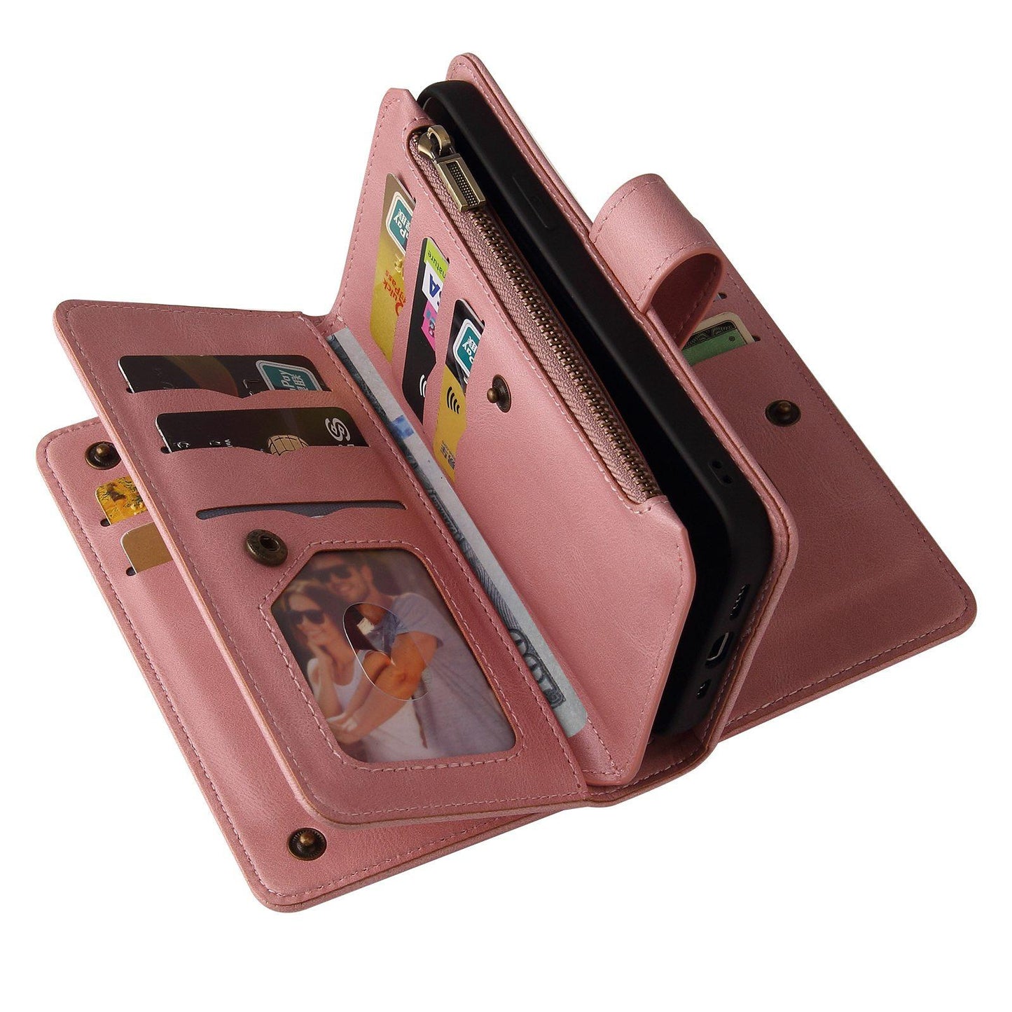 For Xiaomi Poco C95 Pro Skin Feel Multi Card Slots Zipper Wallet Leather Phone Case(Pink)