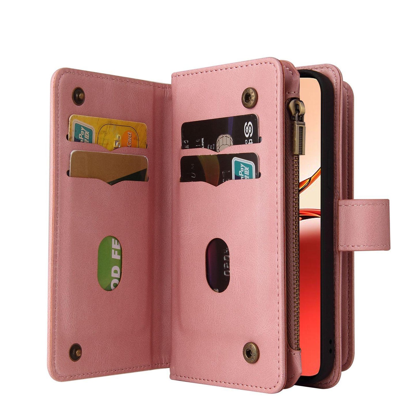 For Xiaomi Poco C95 Pro Skin Feel Multi Card Slots Zipper Wallet Leather Phone Case(Pink)