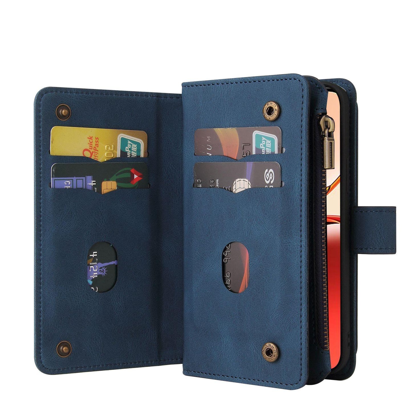 For Xiaomi Poco C95 Pro Skin Feel Multi Card Slots Zipper Wallet Leather Phone Case(Blue)