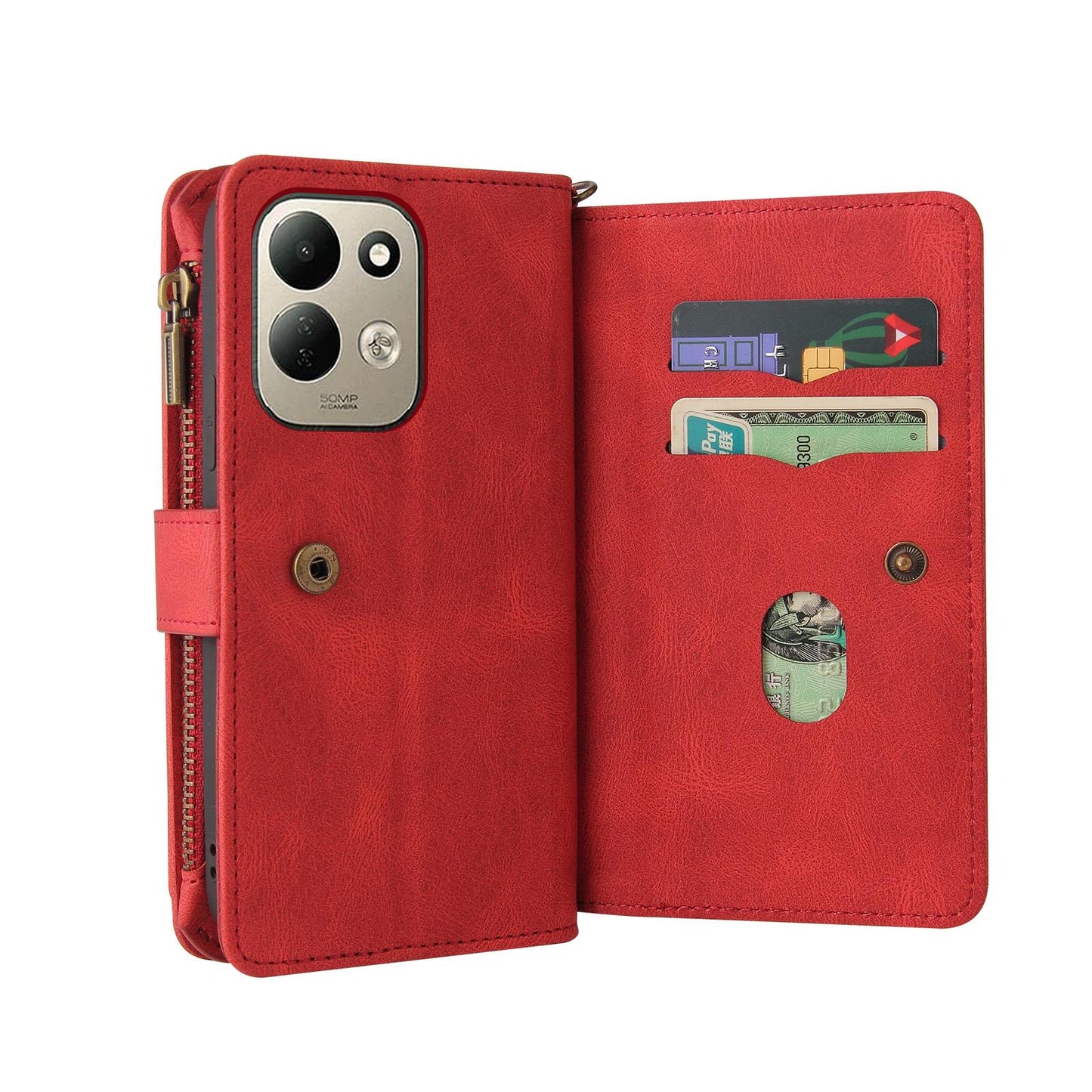 For Redmi 17 5G / 4G Global 170mm Skin Feel Multi Card Slots Zipper Wallet Leather Phone Case(Red)