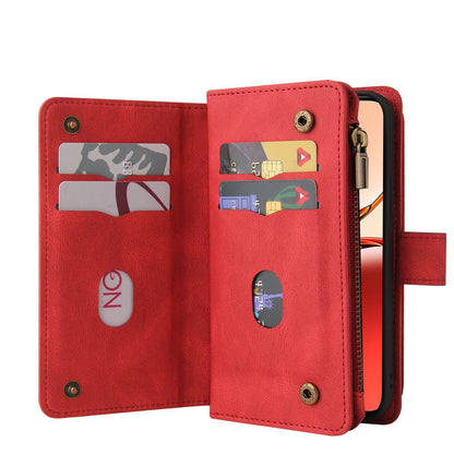 For Redmi 17 5G / 4G Global 170mm Skin Feel Multi Card Slots Zipper Wallet Leather Phone Case(Red)