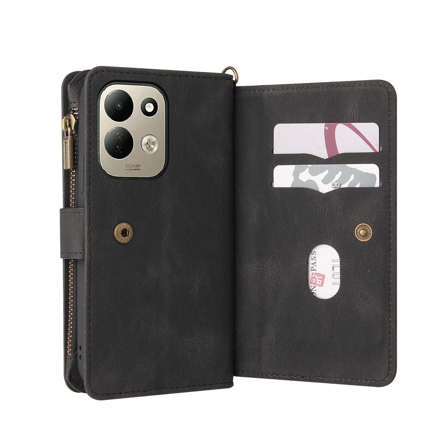 For Redmi 17 5G / 4G Global 170mm Skin Feel Multi Card Slots Zipper Wallet Leather Phone Case(Black)